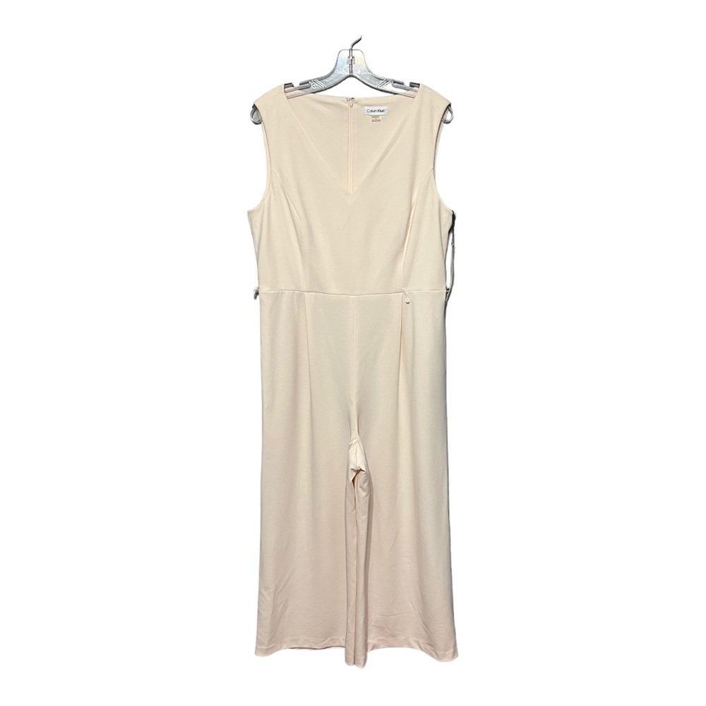 Calvin Klein Beige Sleeveless Wide-Leg Ankle-Cropped Jumpsuit Misses Size 14